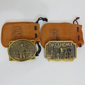 Heritage Mint Oklahoma Oil Patch & Wildcatters Brass Belt Buckles Set w/ Bags &